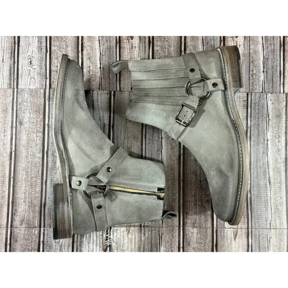 John Varvatos Harness suede Boots Size 11 color Grey handmade in Italy New - Picture 5 of 9